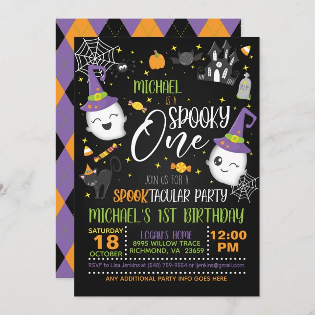 Convite Spooky One Birthday - Blk (Frente/Verso)