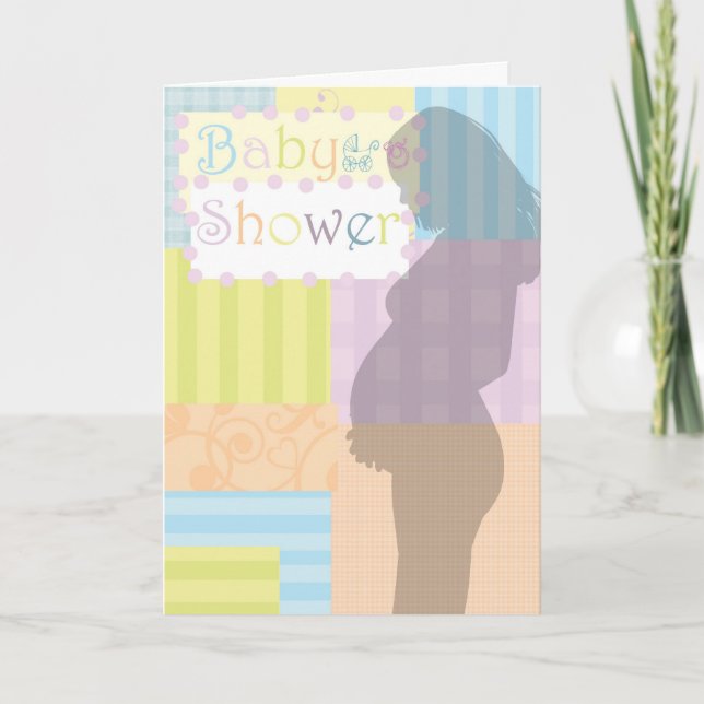 Convite Sqares e curles da edredão do chá de fraldas (Frente)