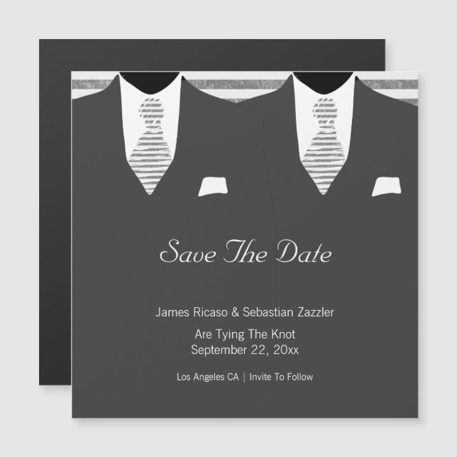 Convite Sr. e Sr. Cinza Suit e Tie Salvem a Data Casamento (Frente/Verso)