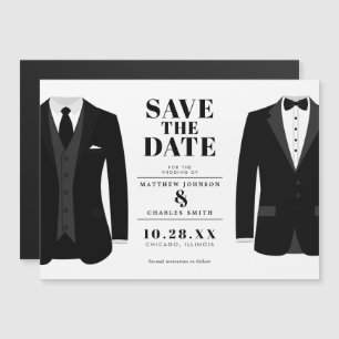 Convite Sr. & Mr. Modern Black Wedding Tux - Salvar a Data