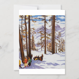 Convite St. Moritz Esquiadores Vintage Elegância Alpina Ar
