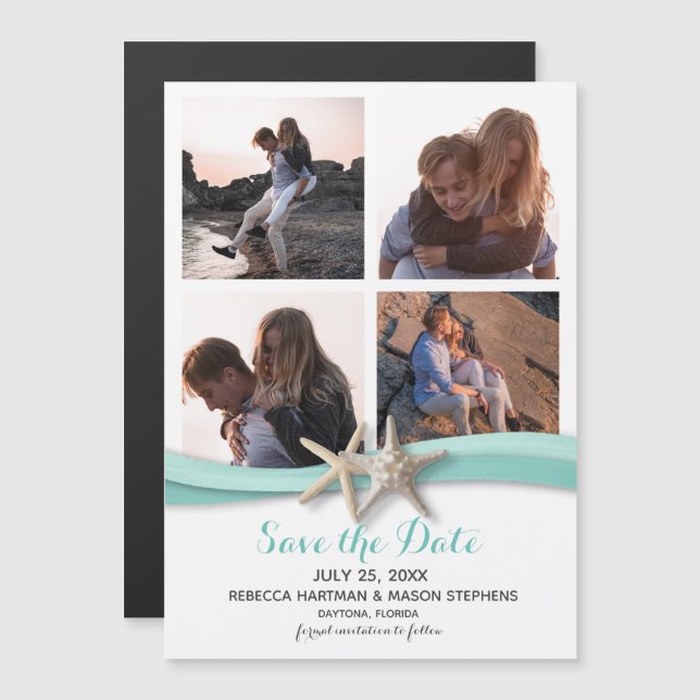 Convite Starfish Beach Wedding Multi Photo Save The Date ( (Frente/Verso)