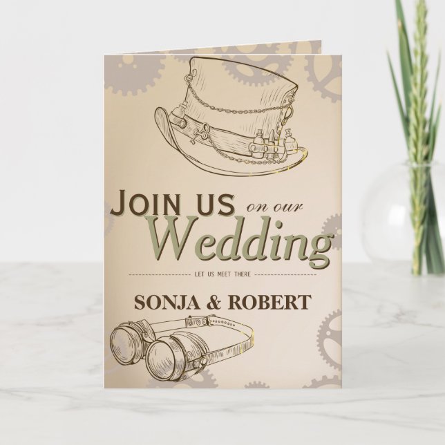 Convite - Steampunk com chapéu e Googles (Frente)