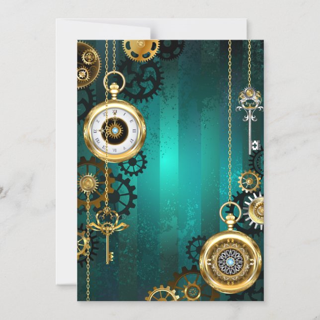 Convite Steampunk Jewelry Watch em um fundo verde (Frente)