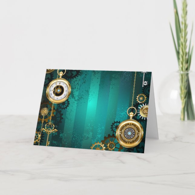 Convite Steampunk Jewelry Watch em um fundo verde (Frente)