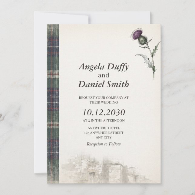 Convite Stewart Hunting Tartan Thistle (Frente)