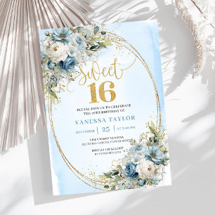 Convite Stylish Dusty Blue Greenery Sweet Sixteen 