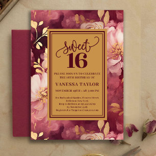 Convite Stylish Sweet Sixteen Marsala Bege Dourado