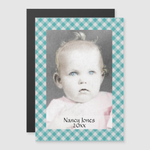 Convite Sua Foto: Gingham Verifica Padrão De Teal/Branco