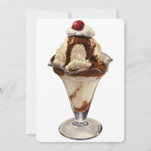Convite Sundae do Sorvete Vintage Hot Fudge