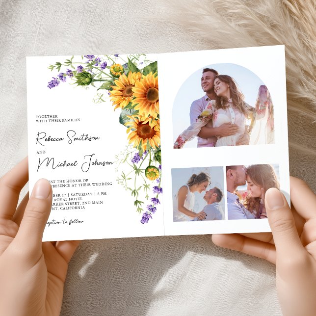 Convite Sunflowers Lavender All in One QR Code Wedding (Criador carregado)