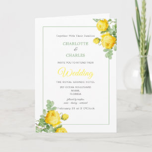 Convite Sunny Yellow Roses Floral Elegant Wedding