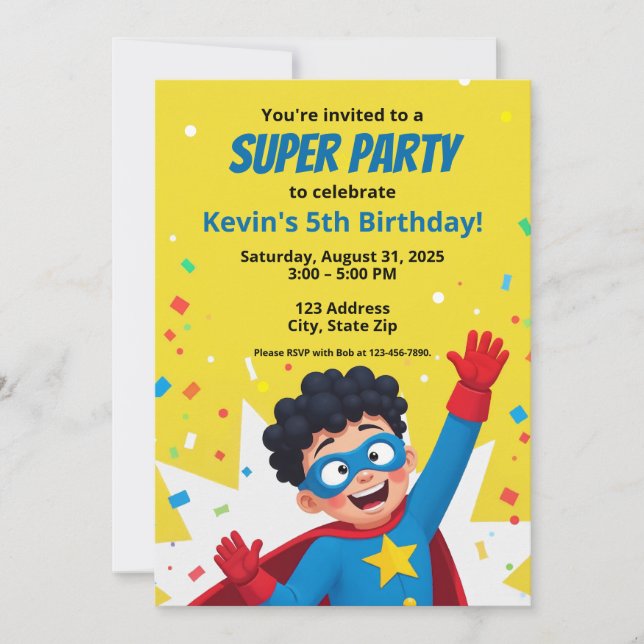 Convite Super Herói Personalizado do Estilo de Com (Frente)