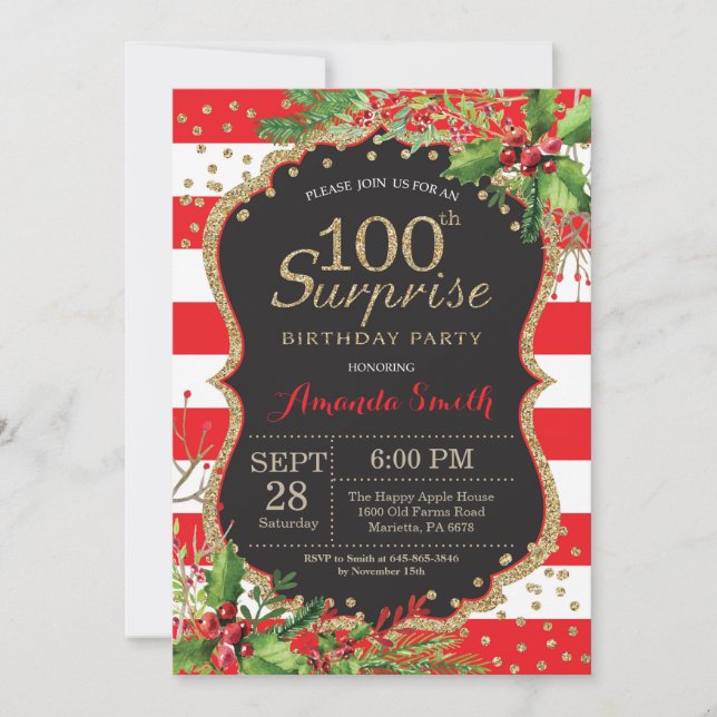 Convite Surpresa de 100 Anos de Aniversário Natal  (Frente)
