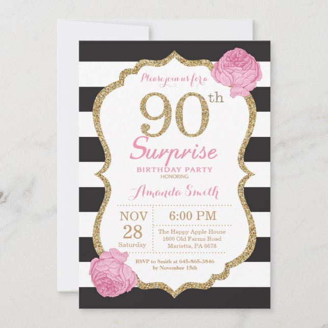 Convite Surpresa de 90 Anos de Nascimento Rosa Pre (Frente)