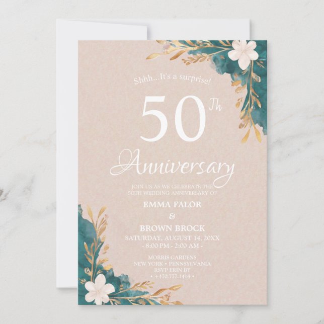 Convite Surpresa de Aniversário de Casamento de 50 (Frente)