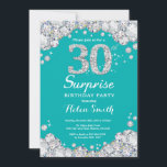 Convite surpresa para aniversário de 30 anos de Te<br><div class="desc">Convite para aniversário de 30 anos surpresa. Plano de Fundo do Teal e do Silver Rhinestone Diamond Turquoise Aqua. Convite para o Elegante Birthday Bash. Aniversário Adulto. Aniversário das mulheres. Homens Aniversário.
Para mais personalização,  clique no botão "Personalizar" e use a ferramenta design para modificar este modelo.</div>