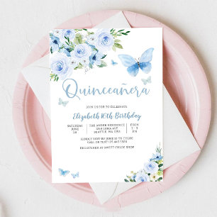 Convite Sweet 16 Borboleta Floral Azul