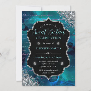 Convite Sweet 16 Brilho Azul Turquesa Profundo Let