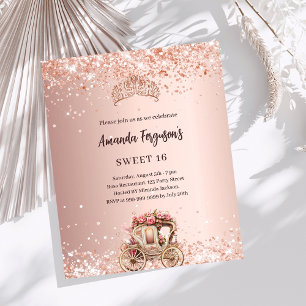 Convite Sweet 16 coroa de carruagem em dourado ros