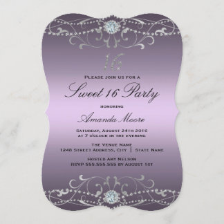 Convite Sweet 16 Damasco Diamante Roxo
