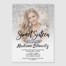 Convite Sweet 16 Elegant Silver & White Magnetic Invite