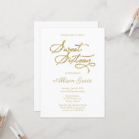 Convite Sweet 16 Elegante Caligrafia Dourada