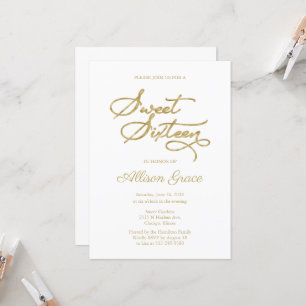 Convite Sweet 16 Elegante Caligrafia Dourada