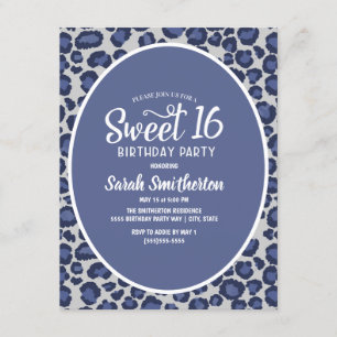 Convite Sweet 16 Estampa de Leopardo Azul