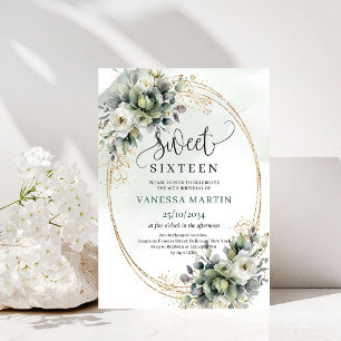 Convite Sweet 16 Eucalipto Verde e Branco