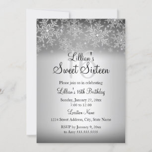 Convite Sweet 16 Floco de Neve Brilho Prata