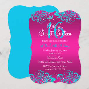 Convite Sweet 16 Floral Girar Rosa e Turquesa Bril