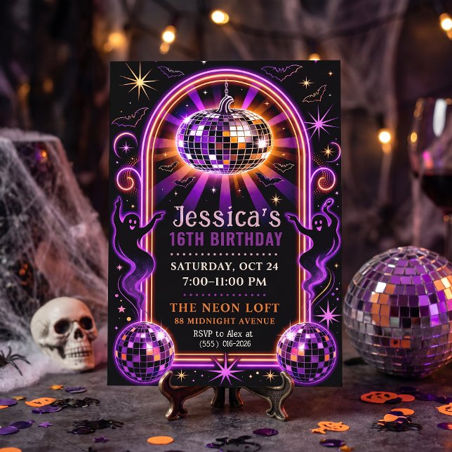 Convite Sweet 16 Groovy Purple Disco Ghost (Criador carregado)