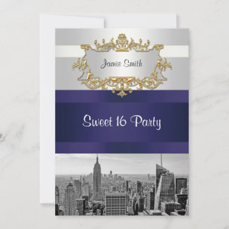 Convite Sweet 16 NYC Skyline BW 05 Branco Azul Mar