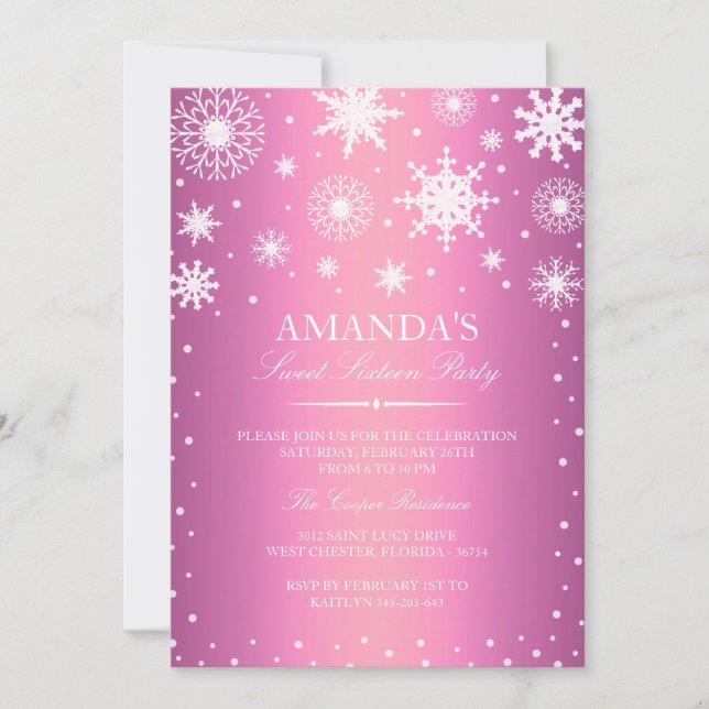 Convite Sweet 16 Pink Winter Wonderland (Frente)