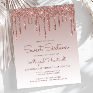 Convite Sweet 16 Rose Gold Glitter Drip Orçamento