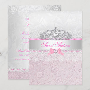 Convite Sweet 16 Tiara de Renda Pink Princess