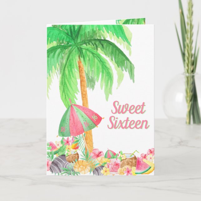 Convite Sweet 16 Tropical Summer Watercolor Havaiana Luau (Frente)