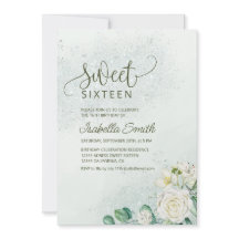 Convite Sweet 16 Verde Suave e Rosa com Rosas Bran