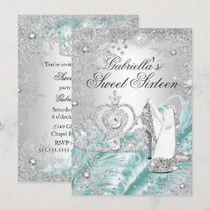 Convite Sweet 16 Winter Sparkle Snowflake Azul