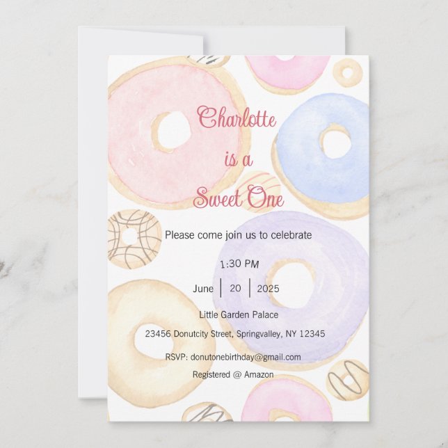 Convite Sweet One, Festa Donut One (Frente)