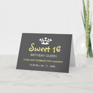 Convite Sweet Sixteen Birthday Queen - Invite Yellow Gray