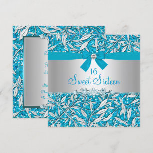 Convite Sweet Sixteen com Lantejoulas Azuis e Laço