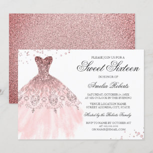 Convite Sweet Sixteen em Vestido de Rosa Dourada B