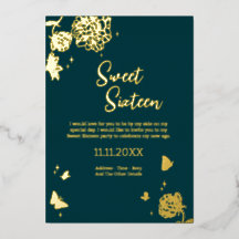 Convite Sweet Sixteen Esmeralda Verde Folha Dourad