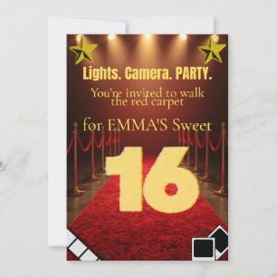 Convite Sweet Sixteen Hollywood Glam - Preto &