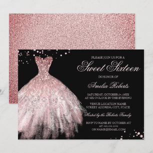 Convite Sweet Sixteen Sparkle Dress Rose Gold