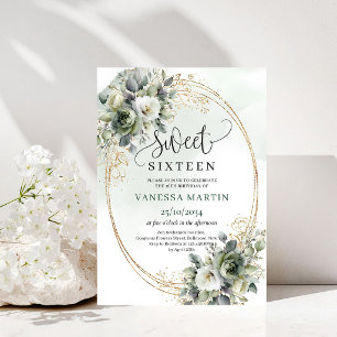 Convite Sweet Sixteen Verde e Dourado em Tons Sujo