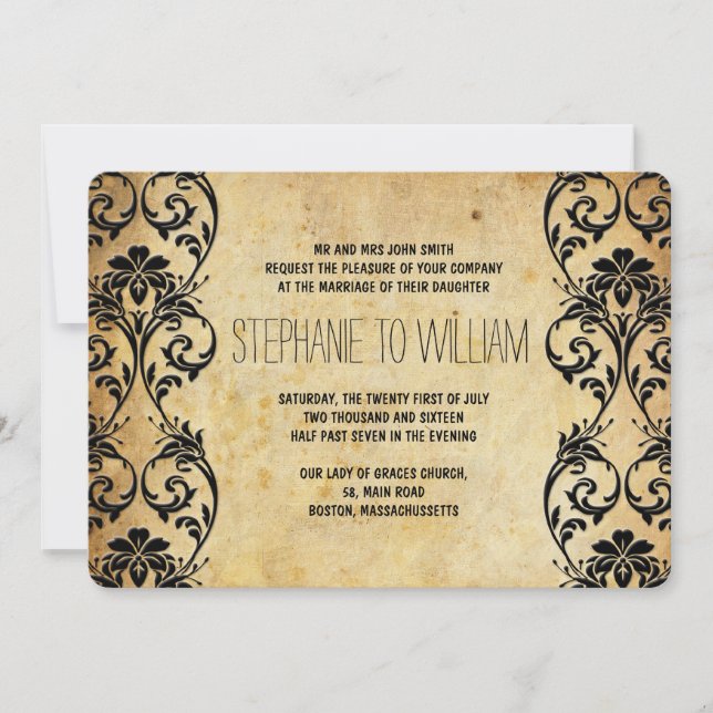 Convite Swirl para Casamento em Segundo Plano Vint (Frente)