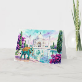 Convite Taj Mahal & Elefante Aquarela